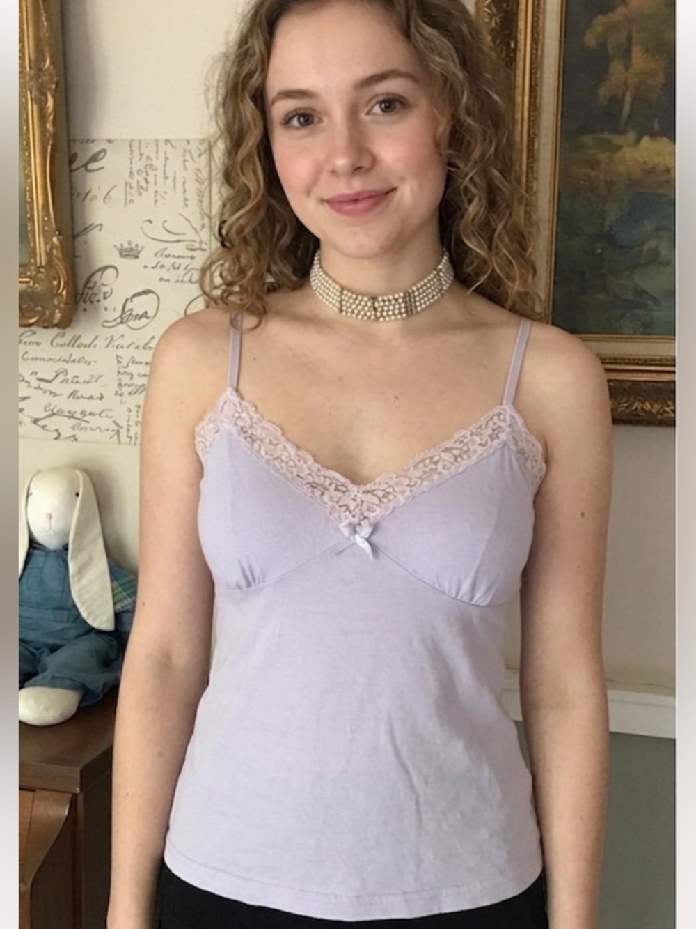 Vintage 90’s Y2K Energie Lace V-Neck Bow Cami Purple Top M